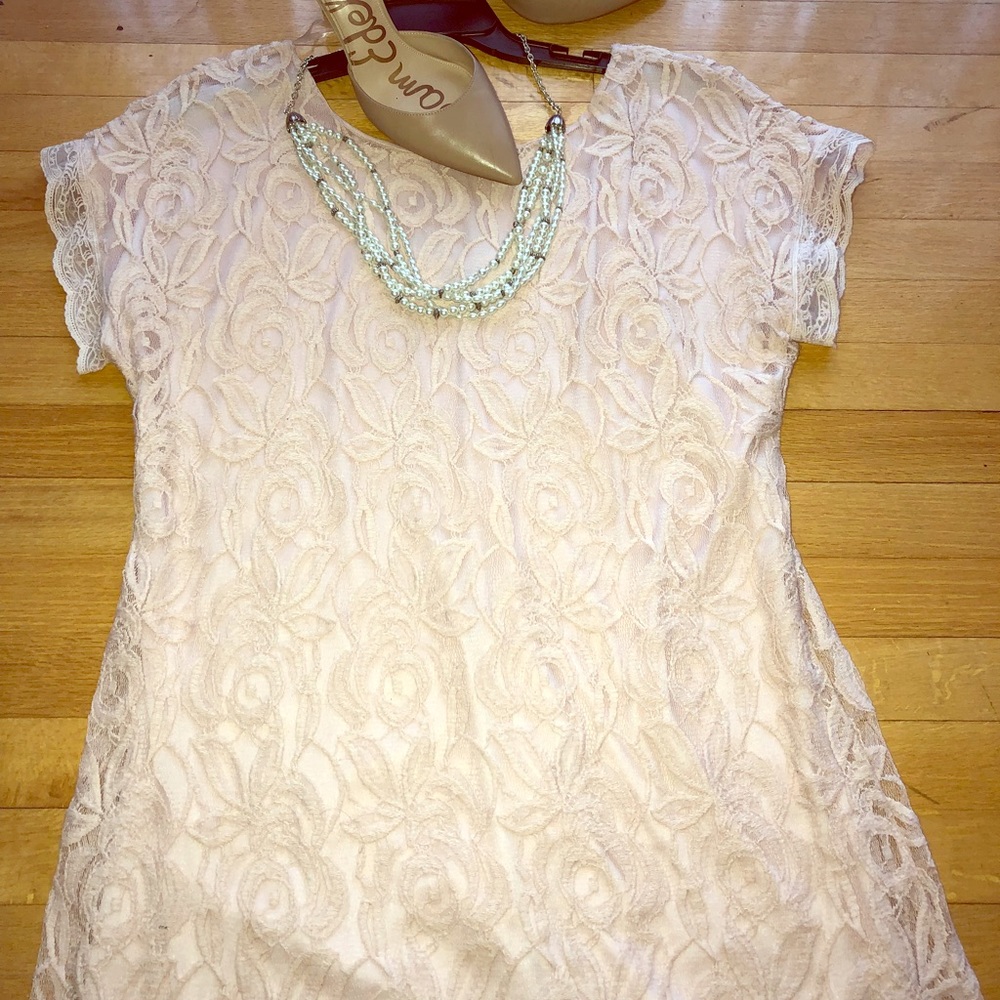 Blush lace cocktail dress